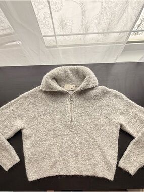 Wilfred Light Gray Zip-Up Bouclé Sweater